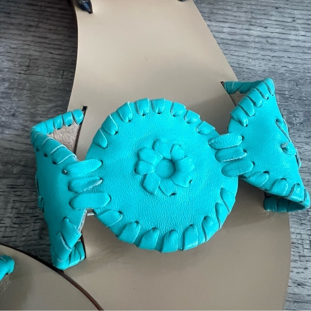 Jack Rogers Turquoise and Navy Sling Back Sandals 10 View 3